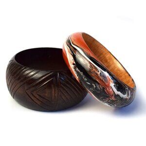 Vintage Wooden Bracelets Set of 2